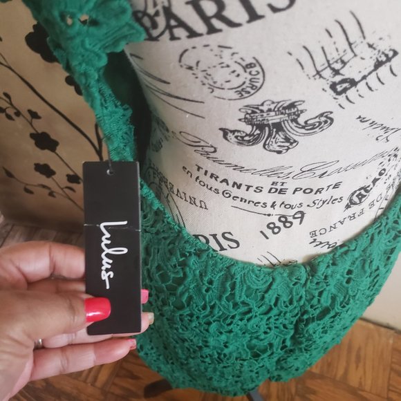 Romance Language Dark Green Backless Lace Dress - Picture 4 of 6